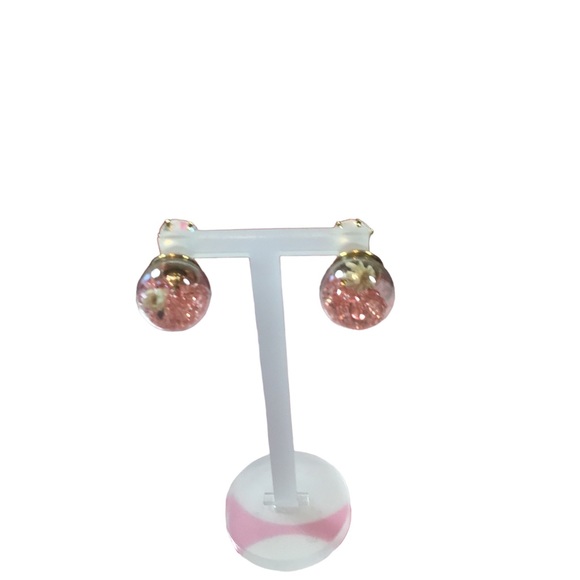 Ivory & Pink Double-sided Glass Ball Dry Flower Earrings - Picture 4 of 6